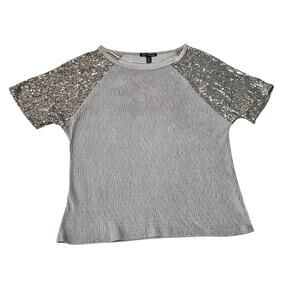 Cable & Gauge Silver Sequined Pullover Blouse Short Sleeves Size M